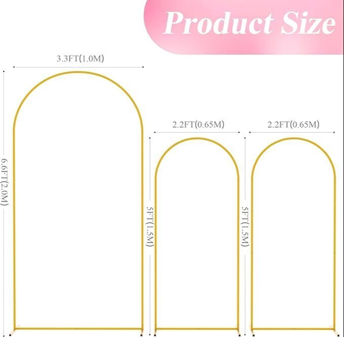 Wedding Arch Backdrop Stand Set of 3 6.6FT, 5FT, 5FT Gold Metal Wedding Arch Stand