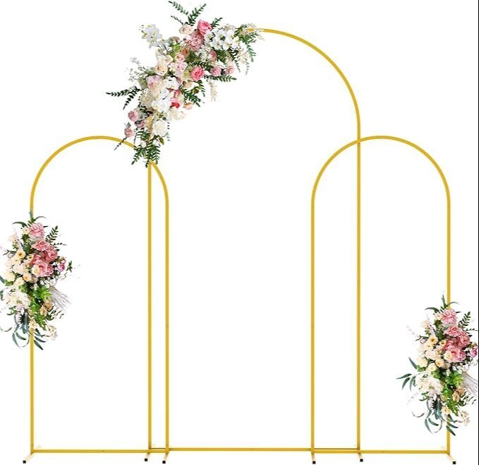 Wedding Arch Backdrop Stand Set of 3 6.6FT, 5FT, 5FT Gold Metal Wedding Arch Stand