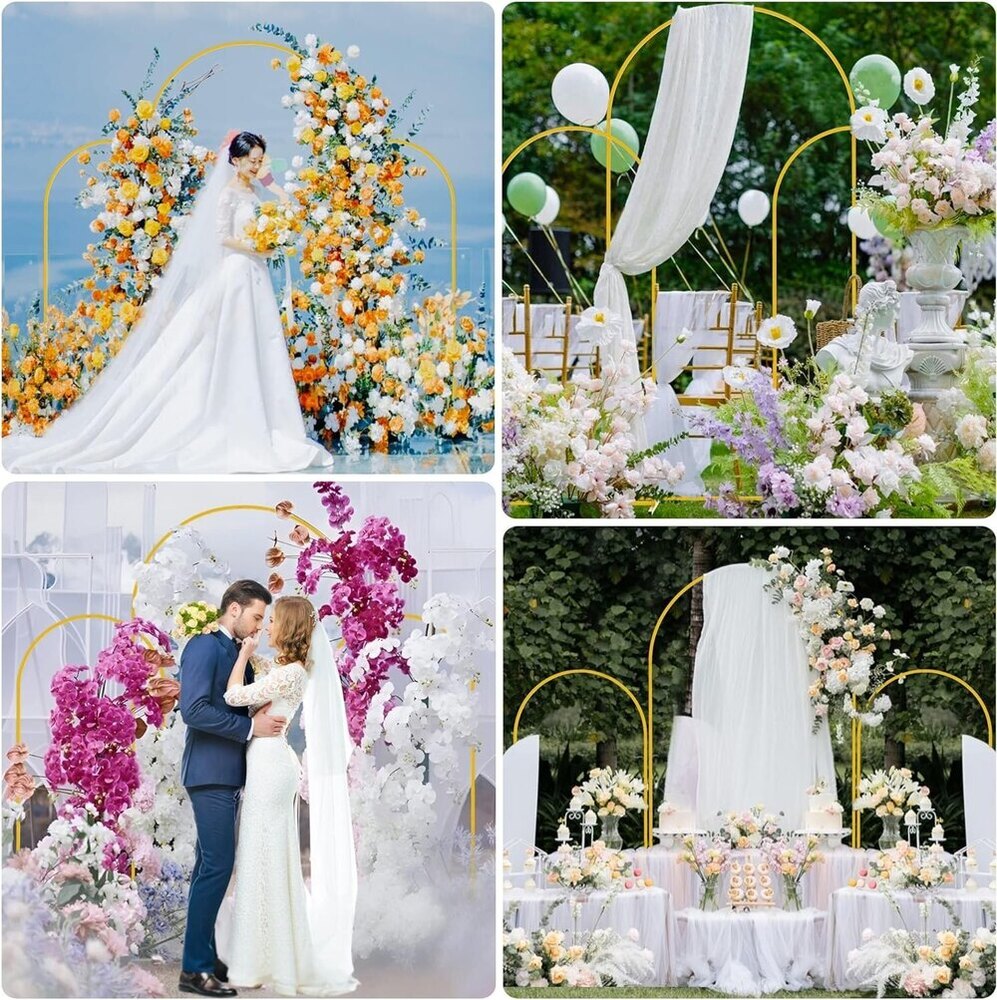 Wedding Arch Backdrop Stand Set of 3 6.6FT, 5FT, 5FT Gold Metal Wedding Arch Stand