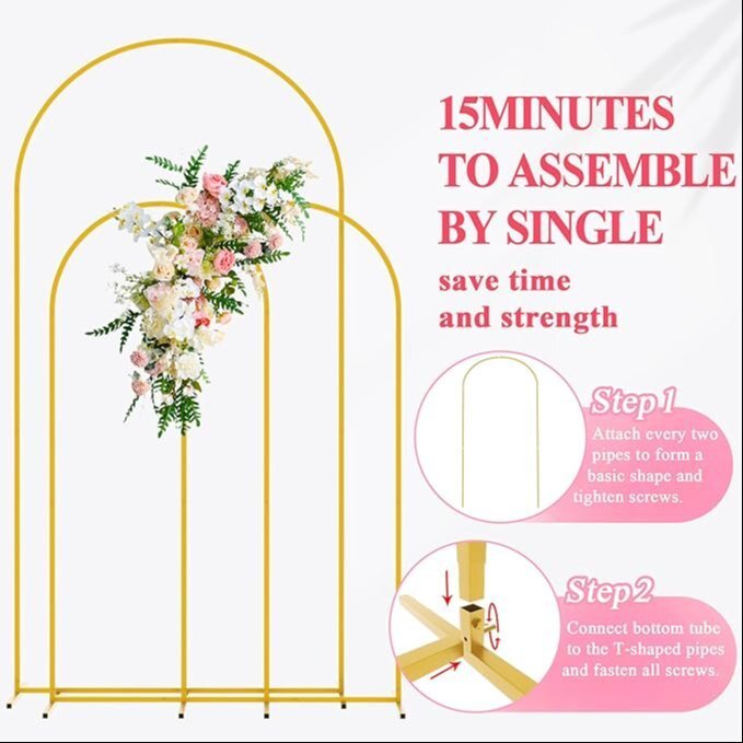 Wedding Arch Backdrop Stand Set of 3 6.6FT, 5FT, 5FT Gold Metal Wedding Arch Stand