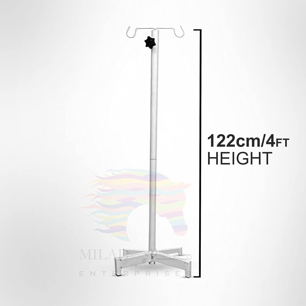 Iron Saline Iv Stand With Wheels For Hospital (4 Ft, White Color, 2 Pcs)