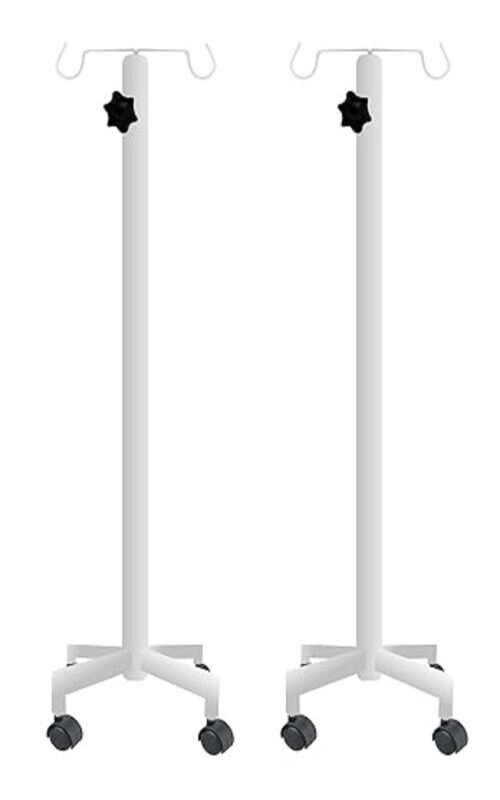 Iron Saline Iv Stand With Wheels For Hospital (4 Ft, White Color, 2 Pcs)