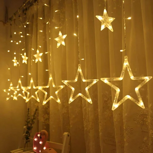 Gold Star Light - Transparent Plastic, Different Sizes , Warm White Glow for Cozy Home Decoration