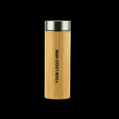 Temperature Bamboo Bottle - Metal 500 mL, Brown Color, Round Shape | Eco-Friendly Design for Hot & Cold Beverages