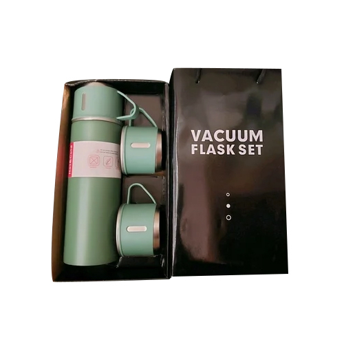 Stainless Steel Vacuum Flask - High-Quality Metal, Different Sizes, Sleek Green Color, Secure Rubber Stopper Sealing, Round Shape | Warranty Included