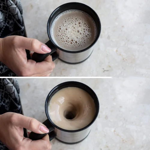 Self Stirring Coffee Mug - Ceramic, 300 ml Capacity, Black Color - Polished Surface Finish, Standard Design, Ceramic Handle