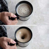Self Stirring Coffee Mug - Ceramic, 300 Ml Capacity, Black Color - Polished Surface Finish, Standard Design, Ceramic Handle