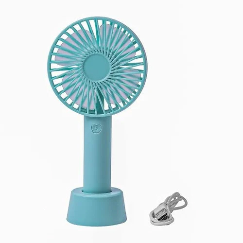 Portable Handy Fan - Plastic Material Compact Size Blue Color | 4 Efficient Blades Electric Powered Ideal for Home Office Travel