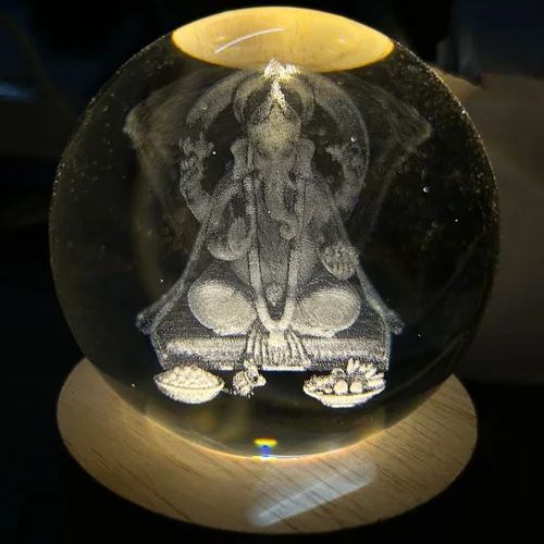 Crystal Ganesh Ji - Crystal Material, Transparent Color | Durable Polished Finish, Plain Style, Indian Regional Design, Hinduism Theme