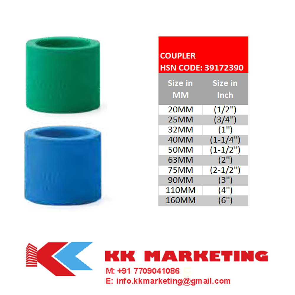 Ppr Coupler And Socket - Diameter: 1/2 Inch Inch (In)