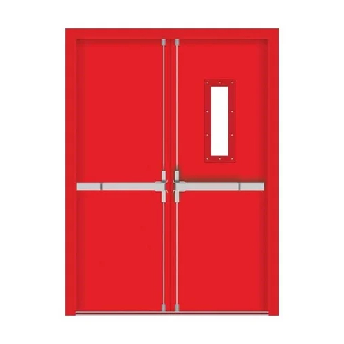 Steel Fire Rated Double Door With Vision Panel - Color: Red