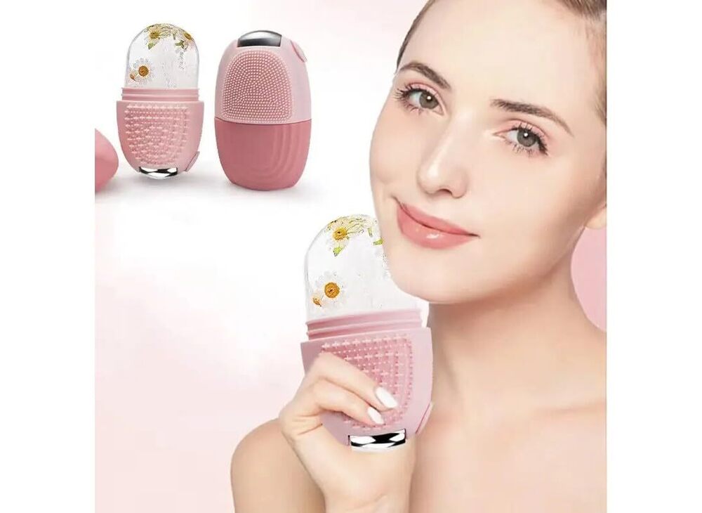 3 In 1 Reusable Face Ice Roller - Bpa-free Silicone Material Compact Design | Ergonomic Grip Attached Lid Easy To Use And Clean