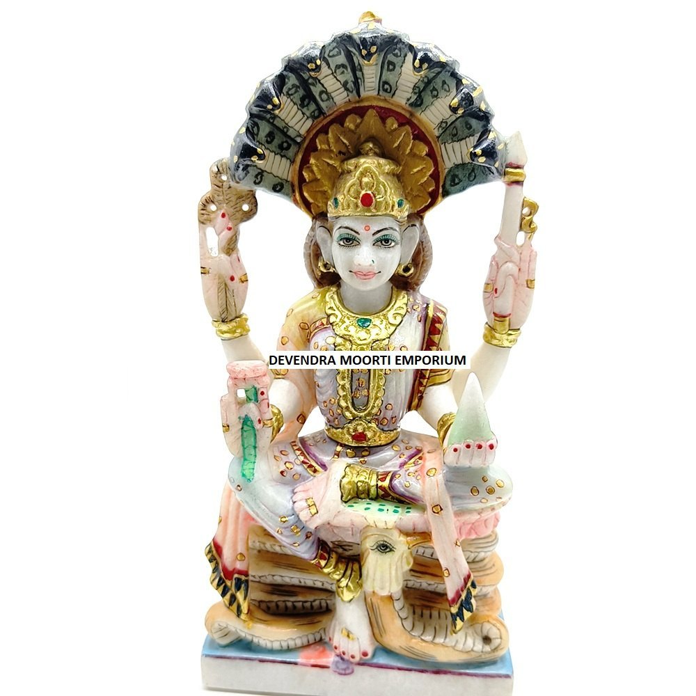 Painted Padmavati Mata Marble Goddess Statue - Color: Multicolour