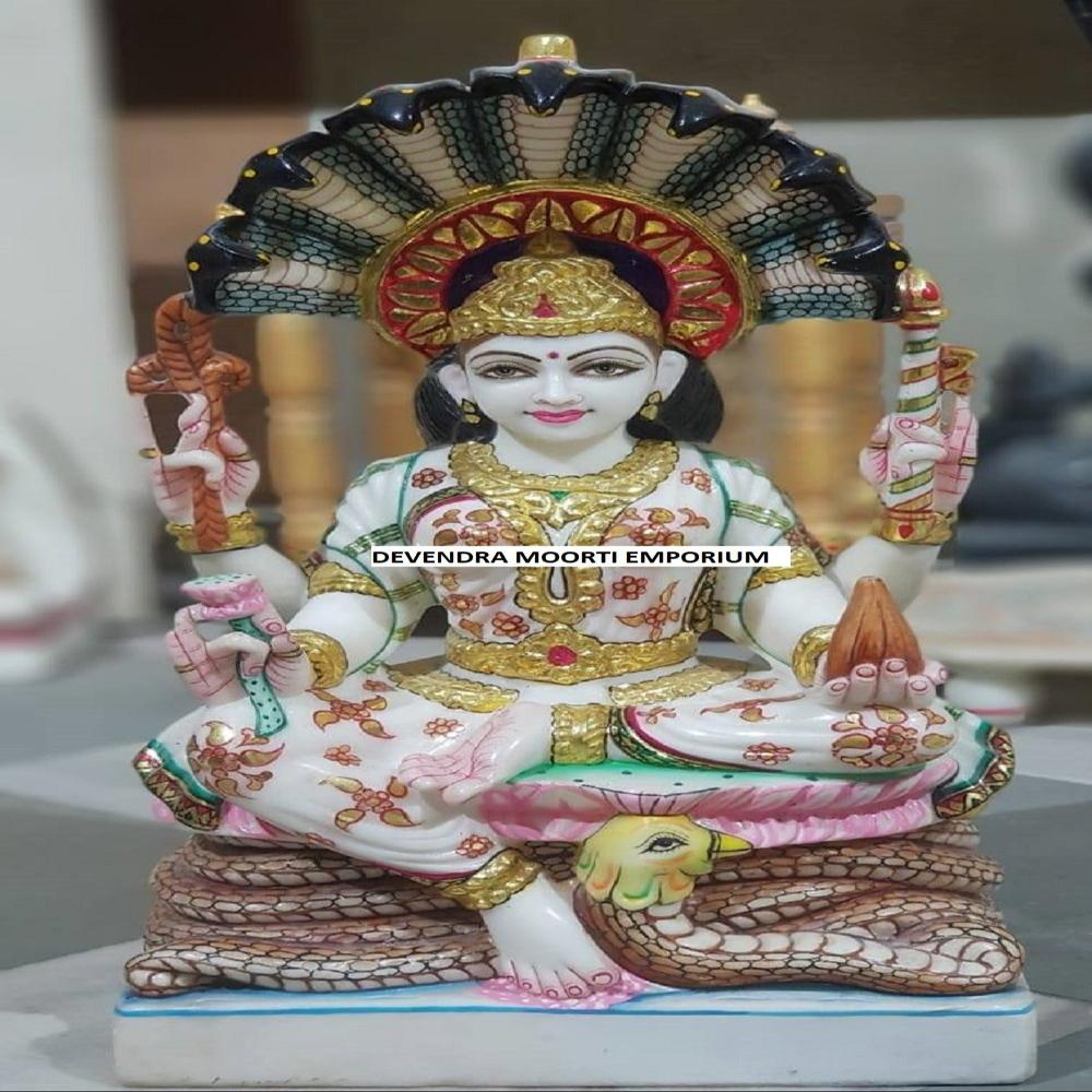 Painted Padmavati Mata Marble Goddess Statue - Color: Multicolour