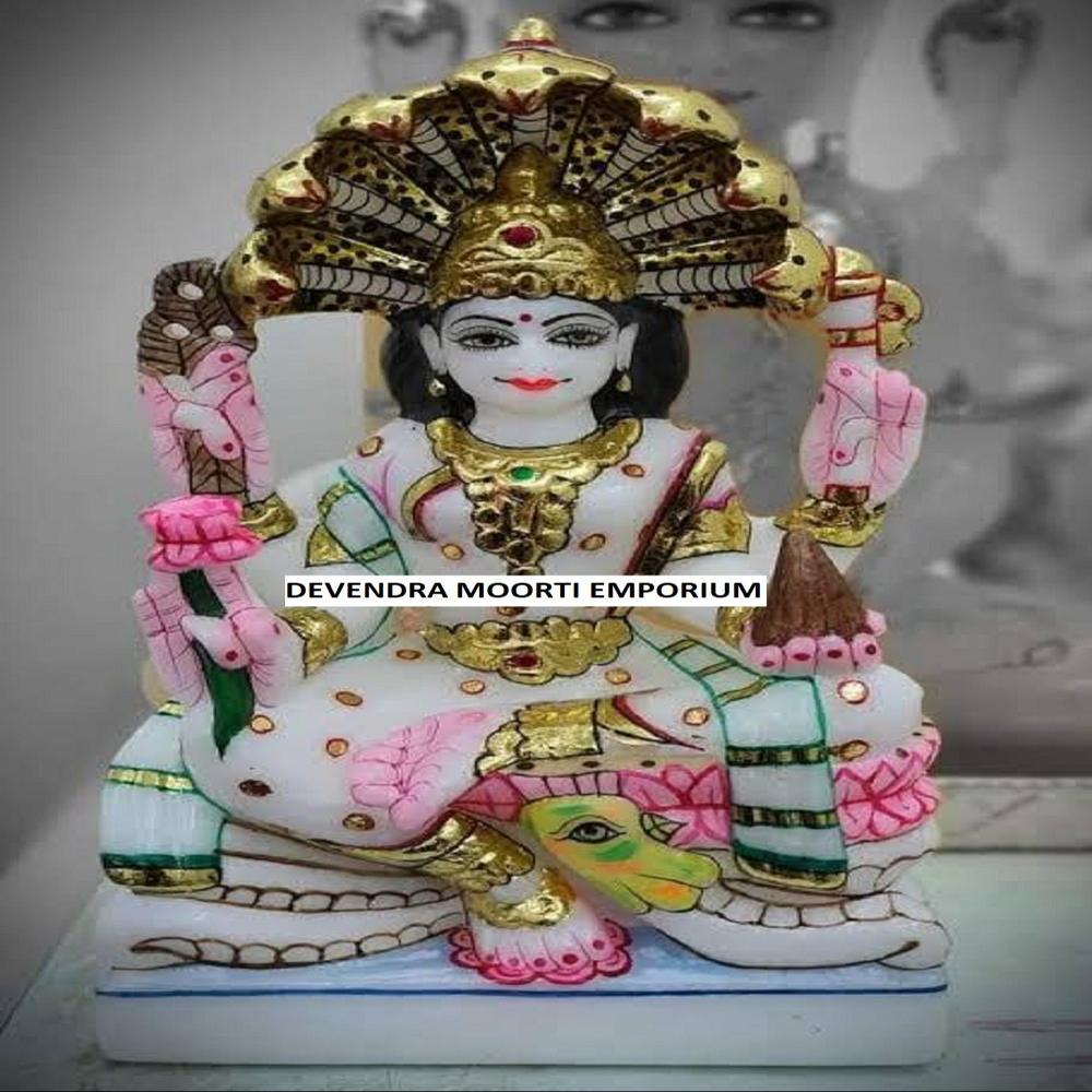 Pure White Makrana Marble Padmavati Mata Statue - Color: Multicolour