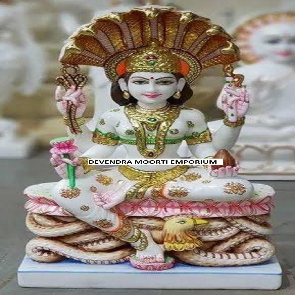 Pure White Makrana Marble Padmavati Mata Statue - Color: Multicolour