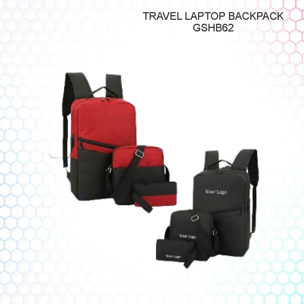 Laptop Bagpack Set Of 3 - Color: Black & Red