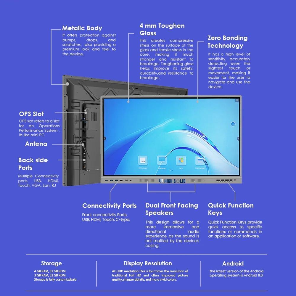 High Solid Smart Board For Smart Classroom 86 Inch