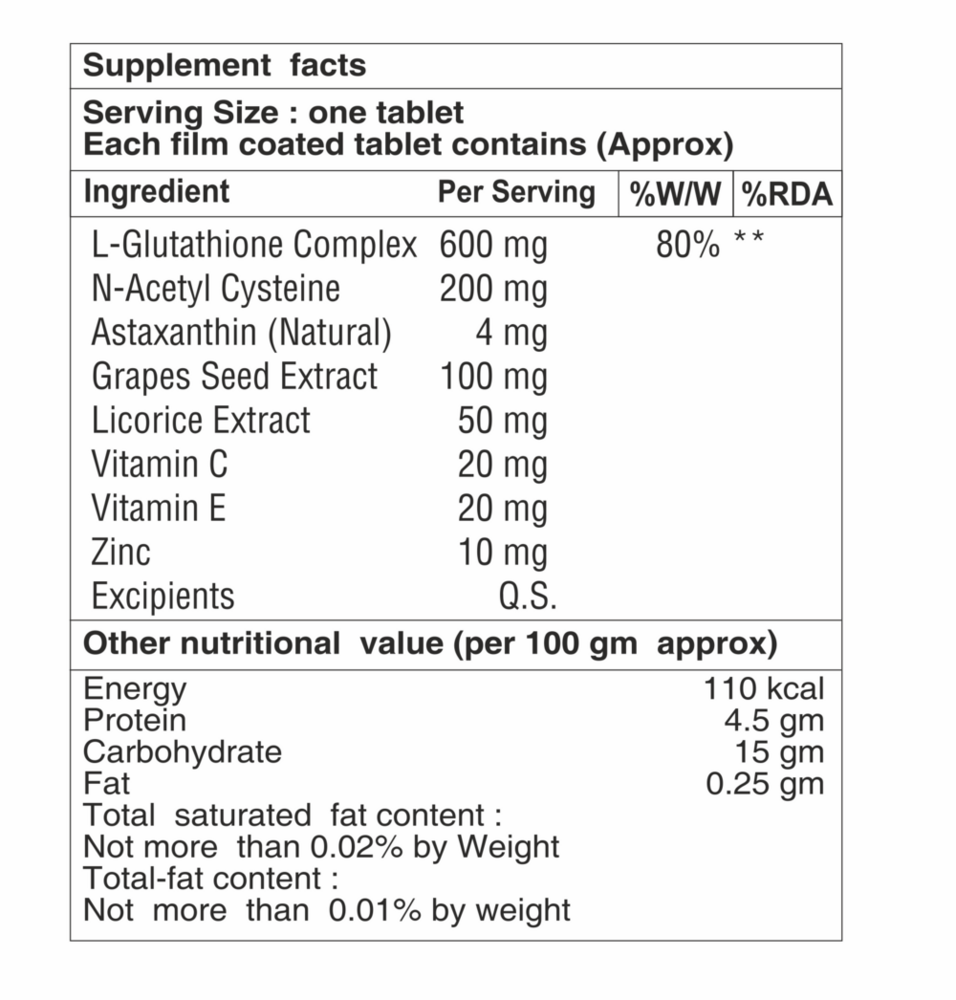 Glutathion Tablet - Best Before: 18 Months