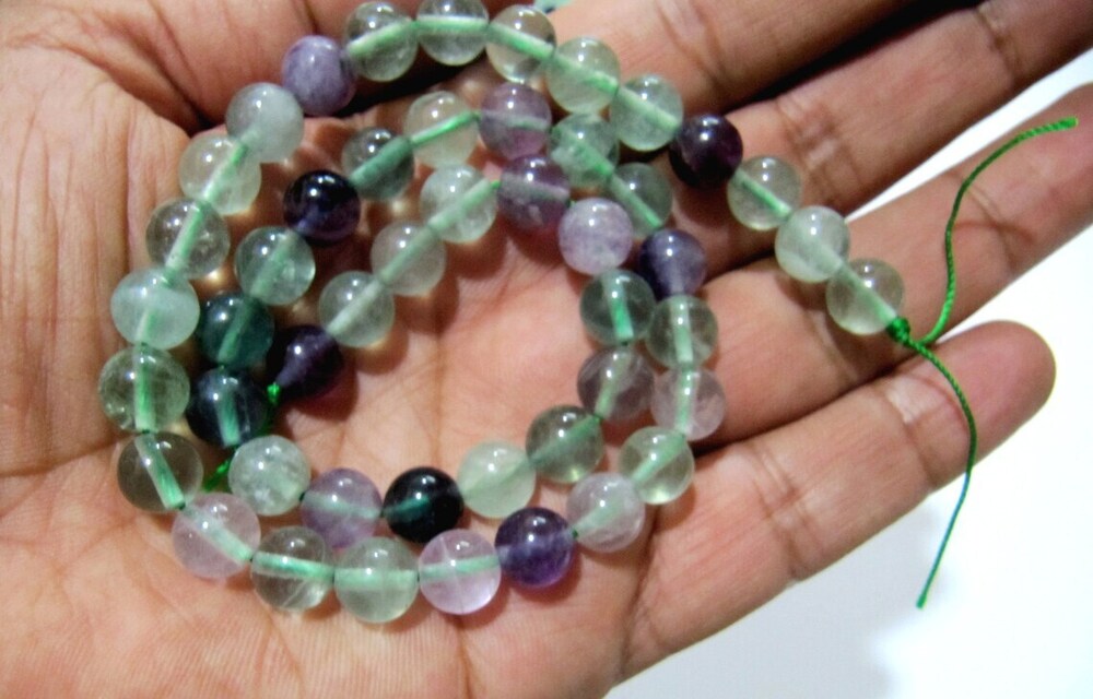 Natural Multi Fluorite Gemstone Rondelle Plain Smooth 8 mm Beads