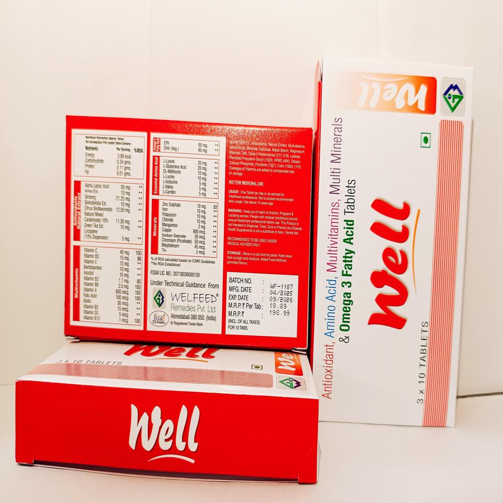 Well Antioxidant Amino Acid Multivitamins Multi Minerals & Omega 3 Fatty Acid Tablets - Drug Type: General Medicines