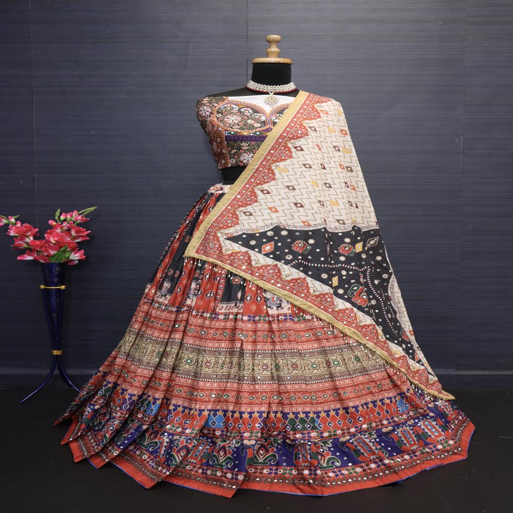 Digital Print Muslin Cotton Lehenga Choli - Color: Multi Color