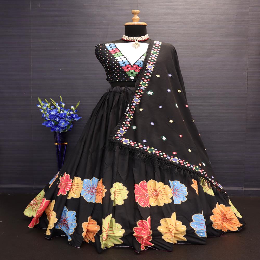 Digital Print Muslin Cotton Lehenga Choli - Color: Multi Color