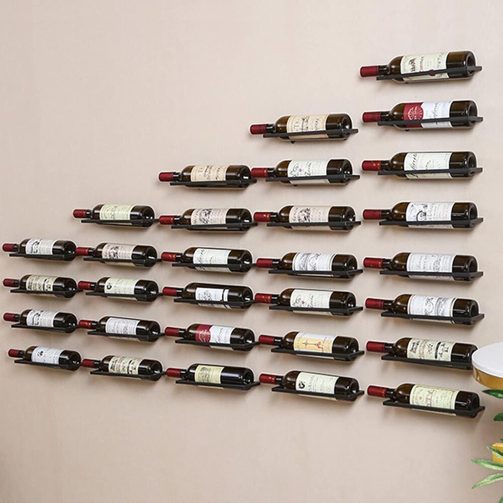 Black Wall Mounted Racks -Bottle Display Holder For Wall, Metal Hanging - Application: Bar