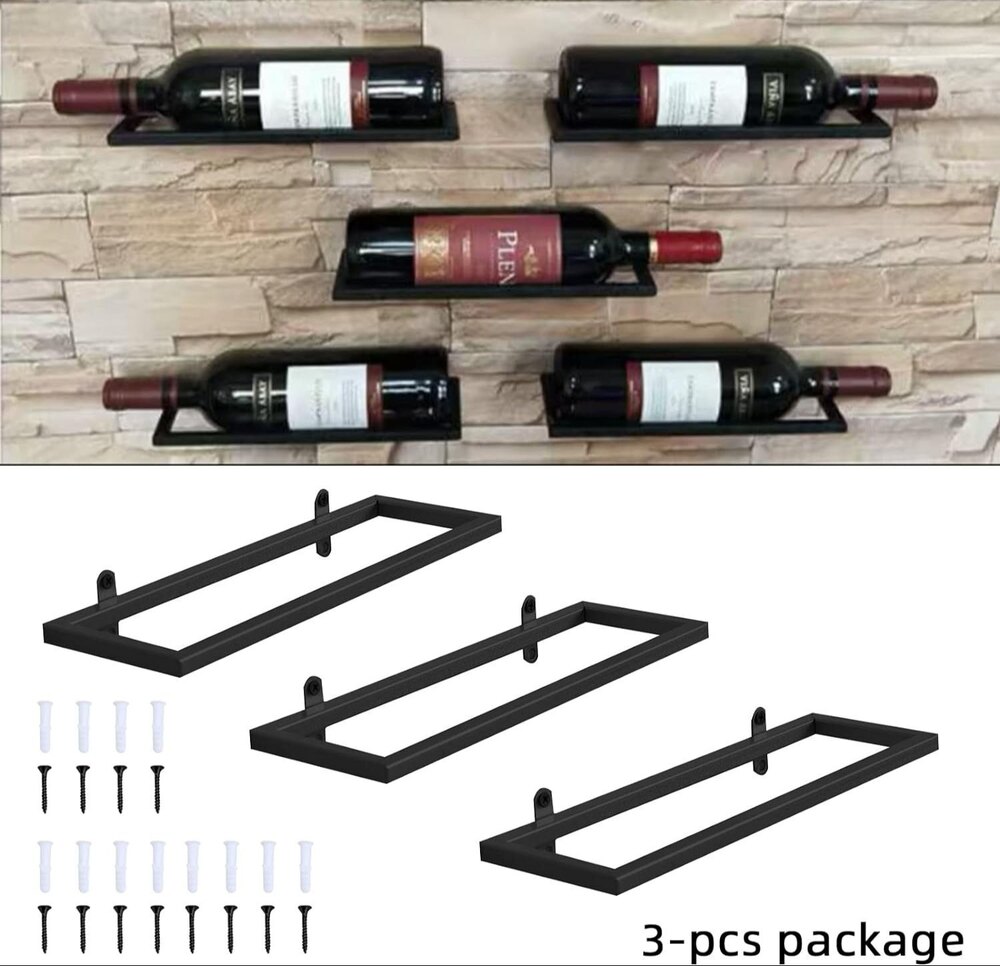Black Wall Mounted Racks -Bottle Display Holder For Wall, Metal Hanging - Application: Bar
