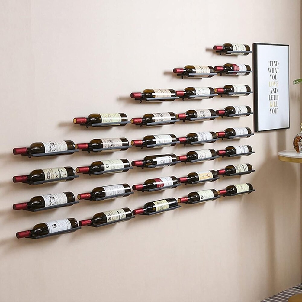 Black Wall Mounted Racks -Bottle Display Holder For Wall, Metal Hanging - Application: Bar