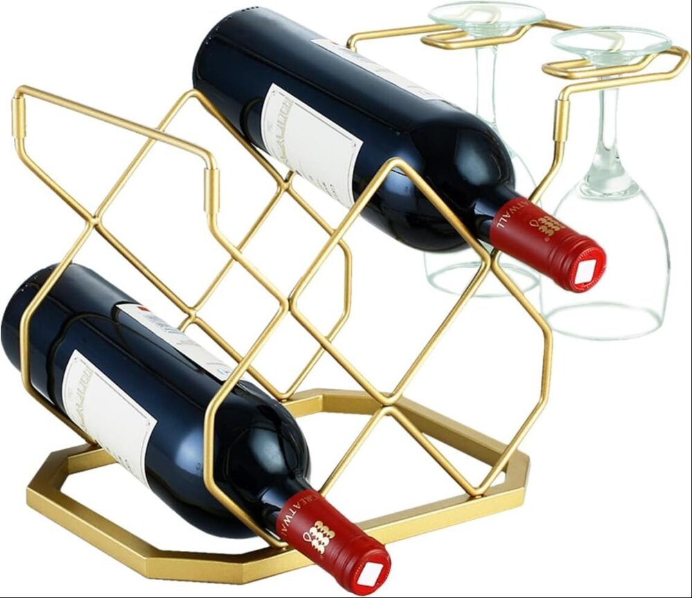 Bottle Rack With Glass Shelf Countertop, Small Rack, Hold 5 Bottles And 2 Glasses - Application: Industrial