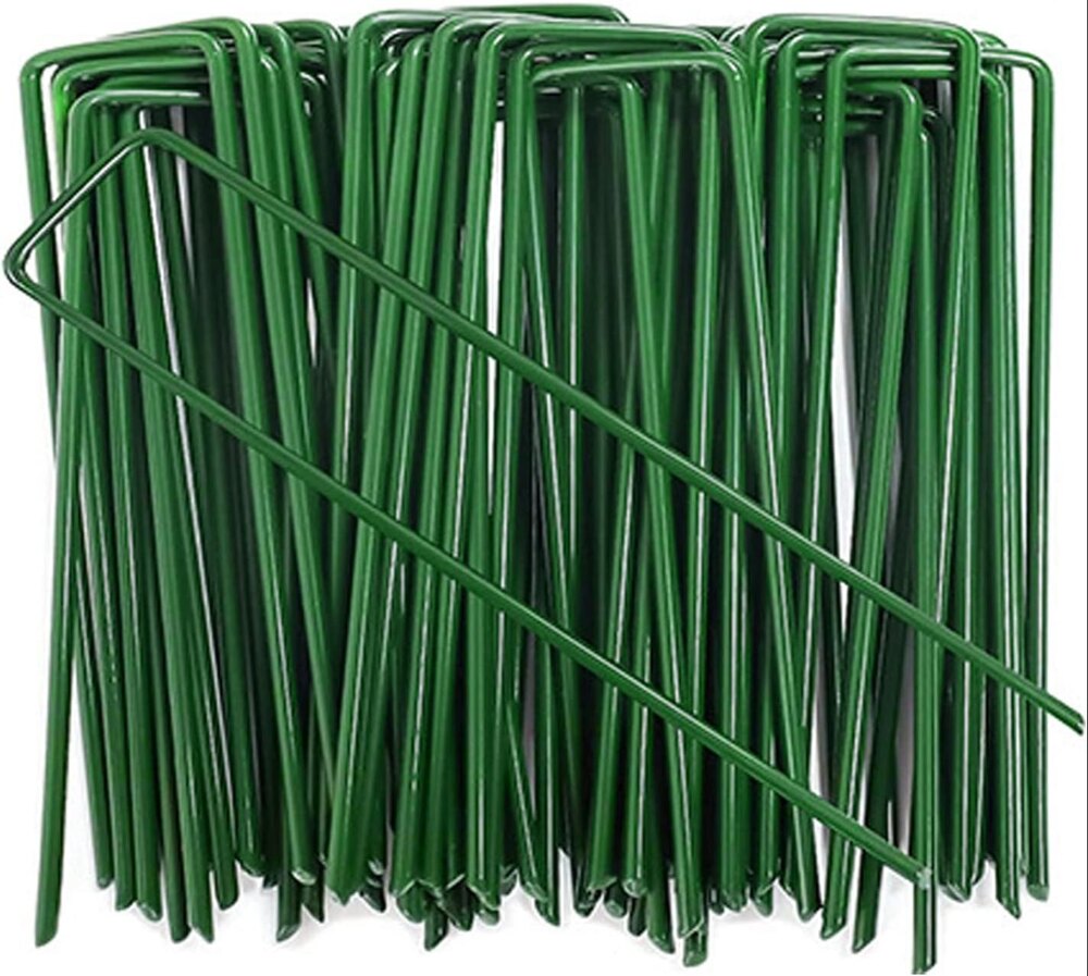 6 Inch Garden Stakes  Landscape Staples Green U-Type Turf Staples for Artificial Grass 100 Pcs