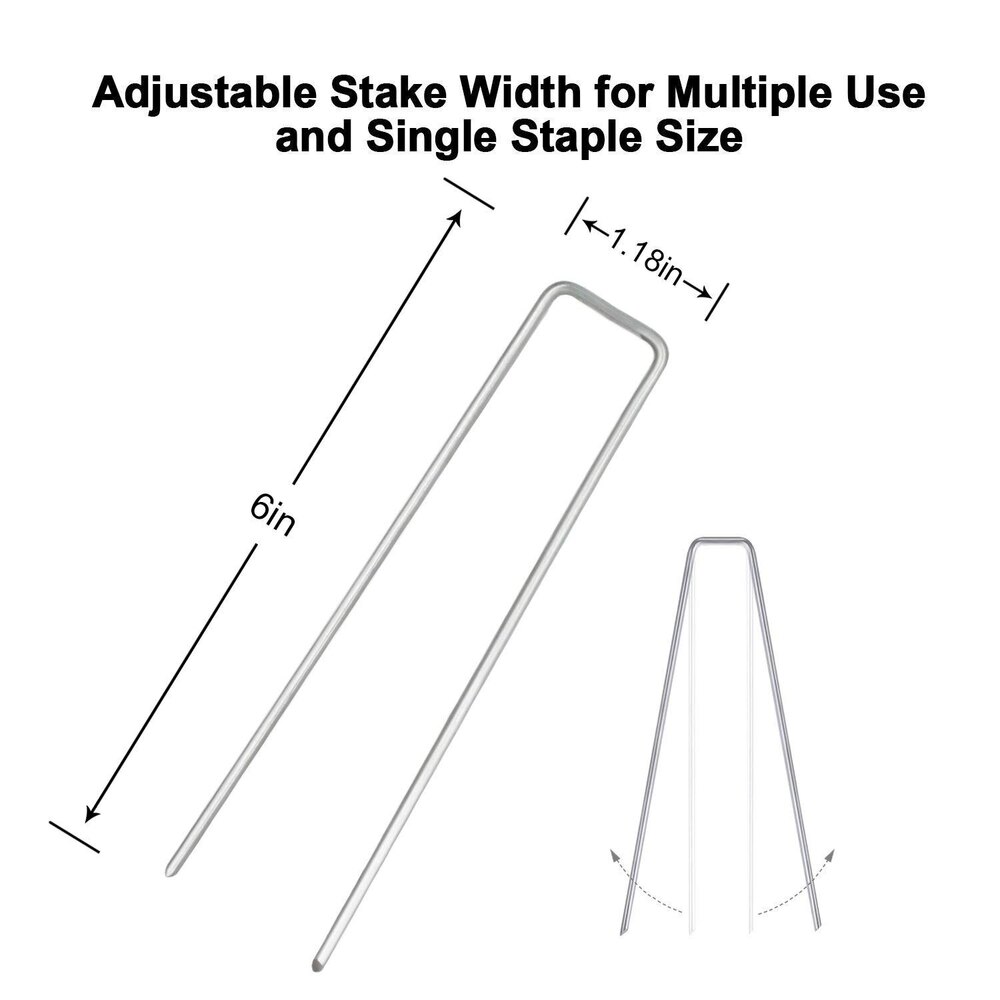 6 Inch Garden Stakes Galvanized Landscape Staples,U-Type Turf Staples 50 Pack