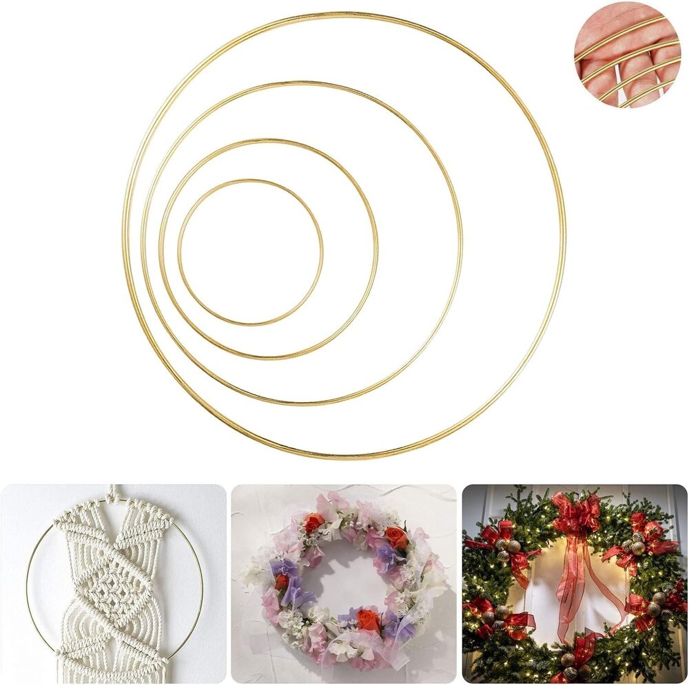 8 Pack Large Metal Floral Hoop Wreath Macrame Gold Hoop Rings(6 Inch8 Inch10 Inch 12 Inch)