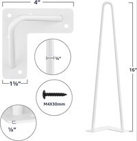16 Inch Heavy Duty Hairpin Furniture Legs, Metal Home DIY Projects for Nightstand White 4PCS