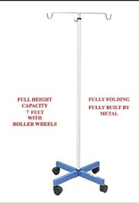 Fully Folding Saline IV Stand - Four Wheels, For Hospital and Personal Use