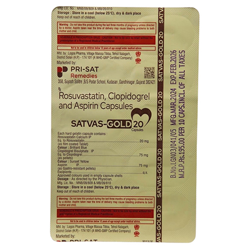 Rosuvastatin Clopidogrel And Aspirin Capsules - 100 Count, Suitable For All Ages, Convenient Dosage Of 10 X 10 Capsules, Blood Clot Risk Reduction