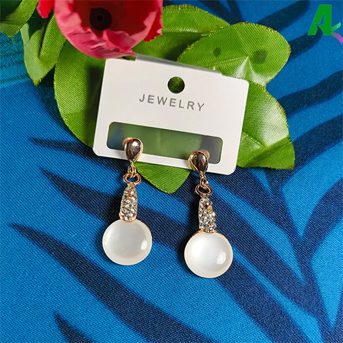 Golden Plated Drop Monalisa Stone With CZ Zirconia Alloy Earrings