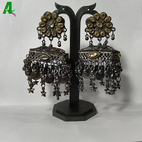 Murphy Bella Black Metal Oxidised Jhumka Earrings - Gender: Women