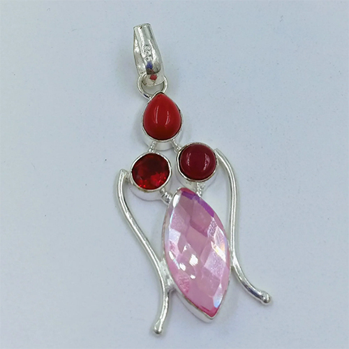 Elegant Red And Pink Gemstone Pendant - Color: White