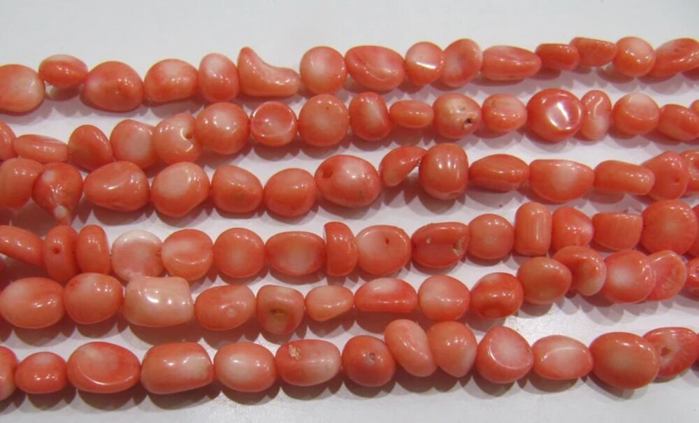 Natural Pink Coral Nugget Free Shape Tumbled 6mm To 8mm Beads