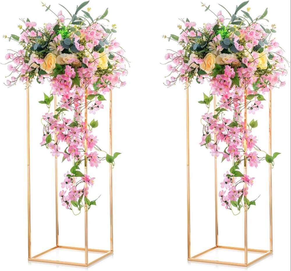 2 Pcs Metal Flower Vase Column Flower Stand Geometric Centerpieces Vase for Tables, 80cm/31.5in