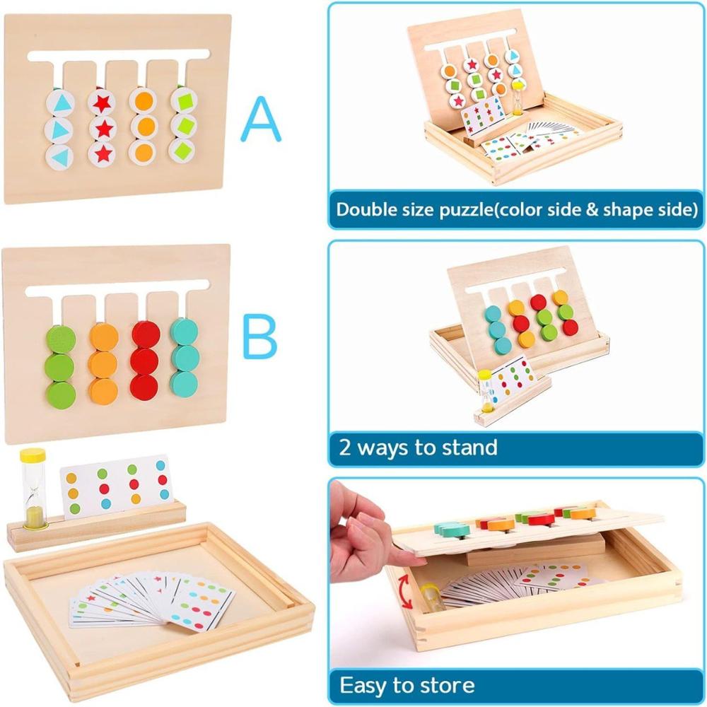 Preschool Learning Toys Slide Puzzle Color & Shape - Material: Wooden