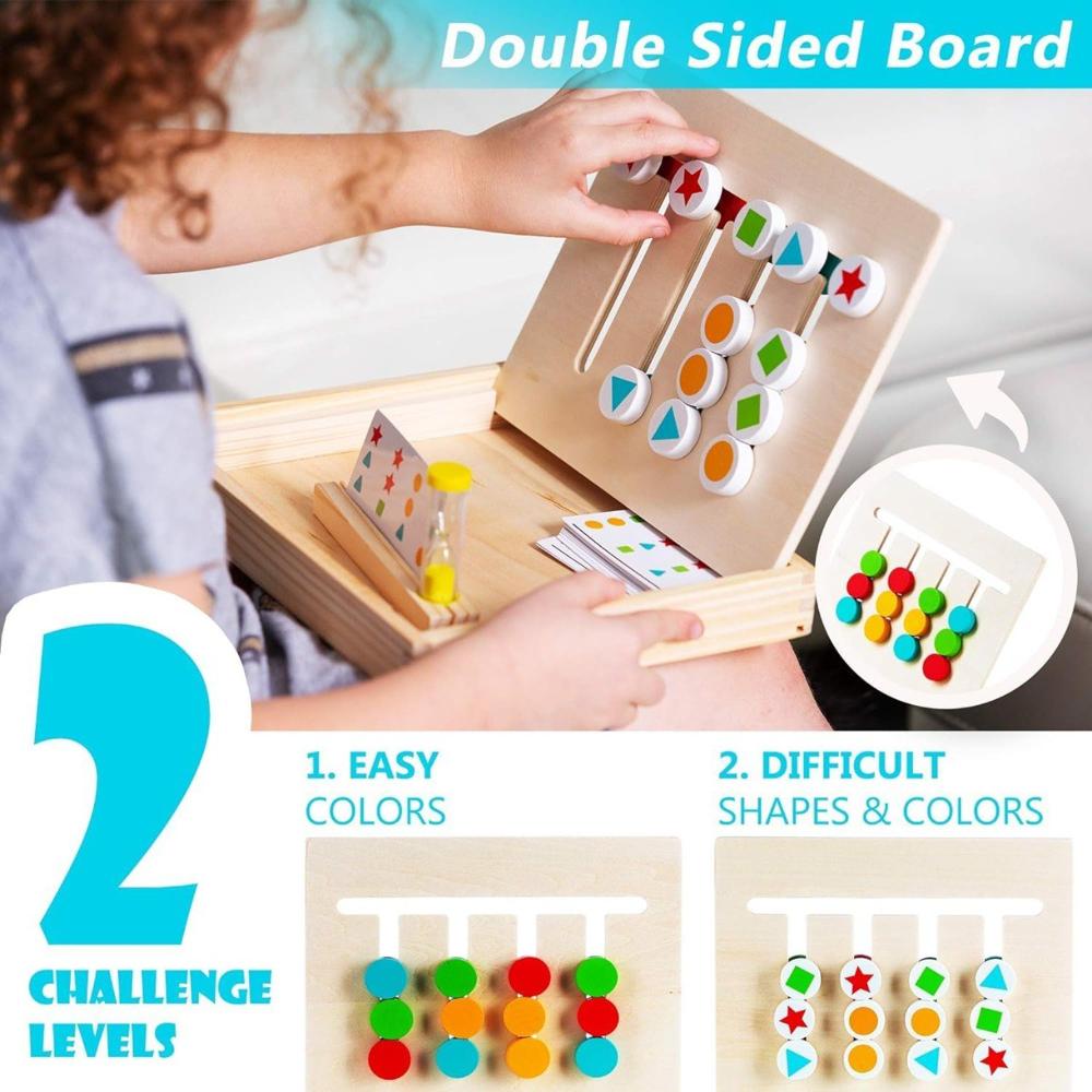 Preschool Learning Toys Slide Puzzle Color & Shape - Material: Wooden