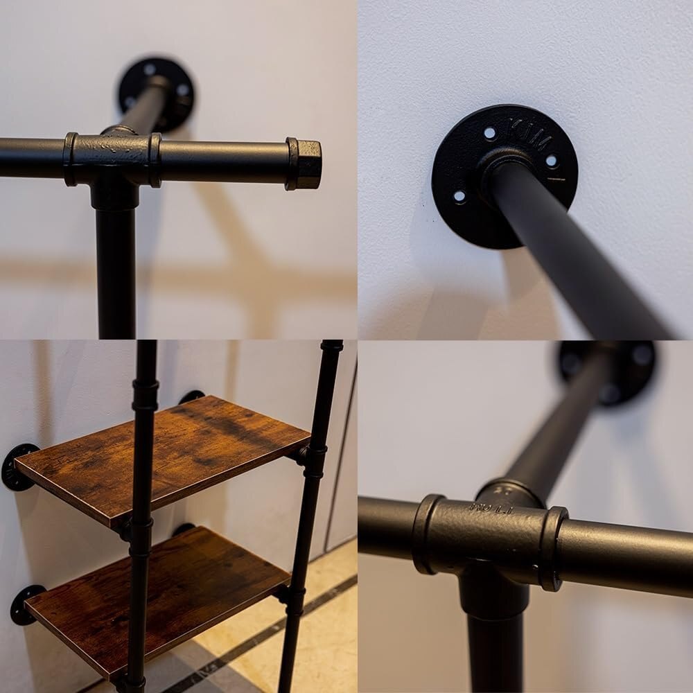 Industrial Pipe Clothing Rack With 2 Shelf Storage Planks,