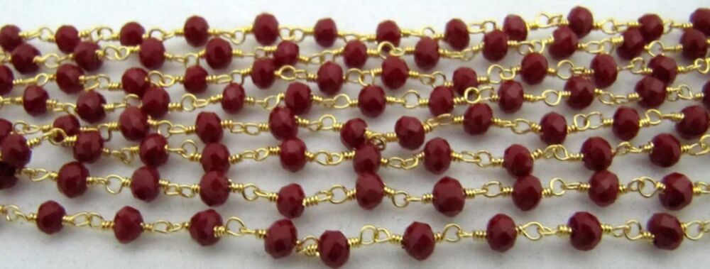 3 Ft-Coral Quartz Rosary Chain Rondelle Faceted Beaded 3mm