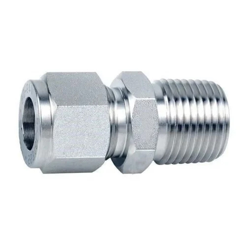 BSP Male Connector - Stainless Steel, Sizes 1/2", 1/4", 1/8", 1", Silver Color | Polished Finish, Available in SS 304, 304L, 316 SS Grades