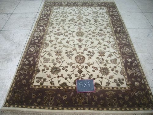 Brown Ivory Silk Wool Rug