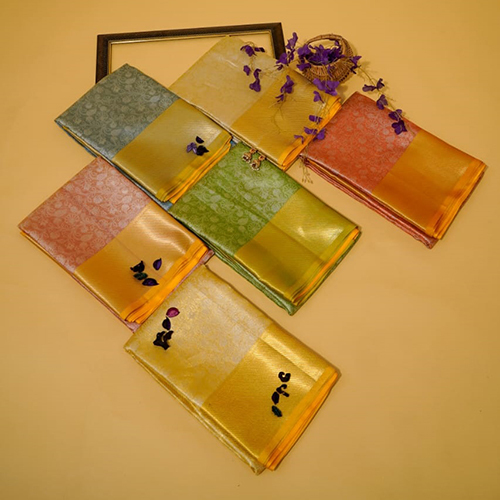 Handwoven Banarsi Embroidery Tissue Silk Saree With Gold Zari Work
