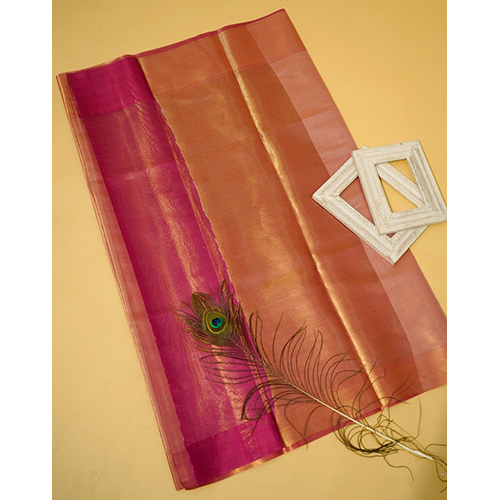 Handwoven Kanjivaram Banarsi Tissue Silk Saree With Rose Gold Zari Work - Color: Different Available